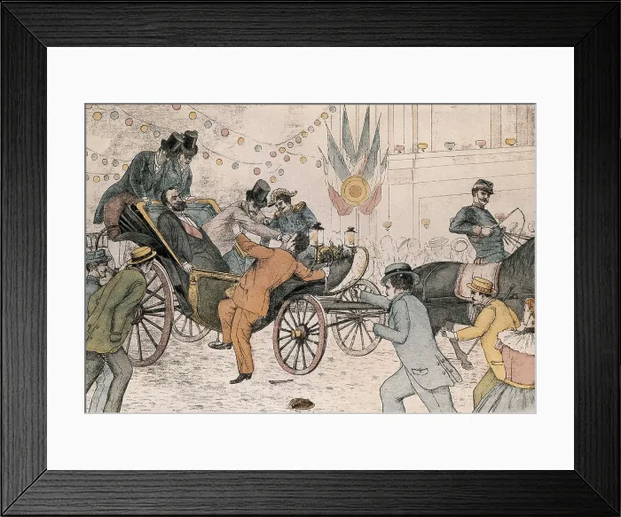 Framed Print : CARNOT, Marie Franois Sadi (1837-1894). Scene of the killing of Carnot in Lyon by the Italian anarchist Sante Caserio. Engraving. AISA / Everett Collection**US SALES ONLY**