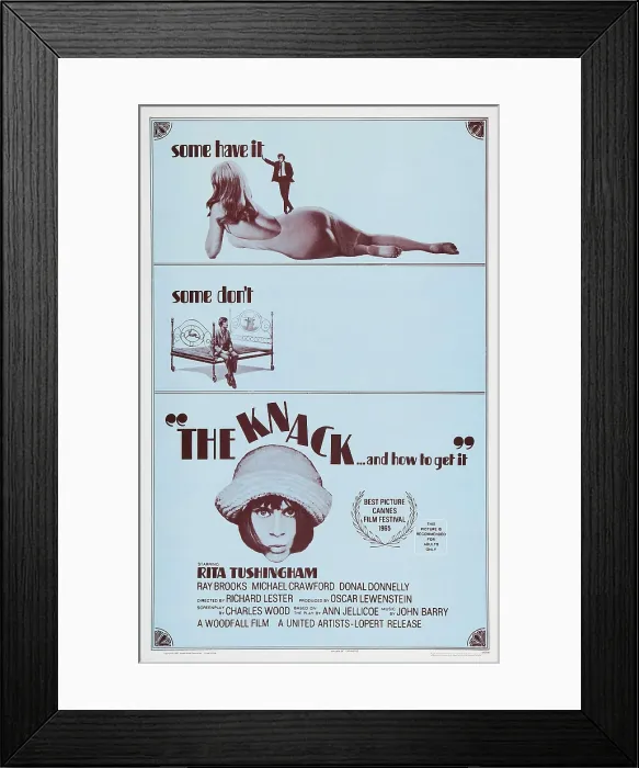Framed Print : THE KNACK...AND HOW TO GET IT, US poster, from top: Ray Brooks, Michael Crawford, Rita Tushingham, 1965