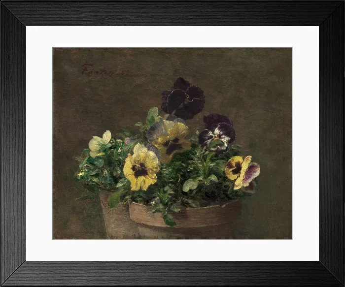 Framed Print : Potted Pansies, by Henri Fantin-Latour, 1883, French impressionist painting, oil on canvas. This is a small painting, measuring only 11 -- 13 1 / 2 inches (BSLOC_2017_3_152)