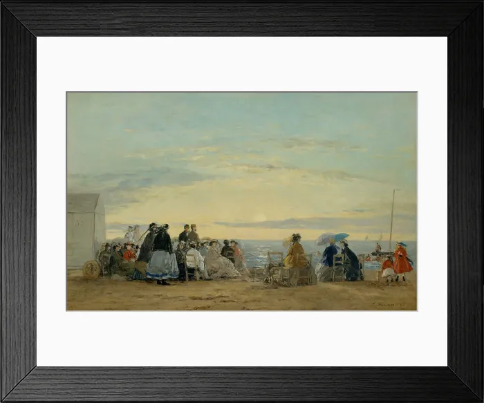 Framed Print : On the Beach, Sunset, by Eugene Boudin, 1865, French impressionist painting, oil on wood