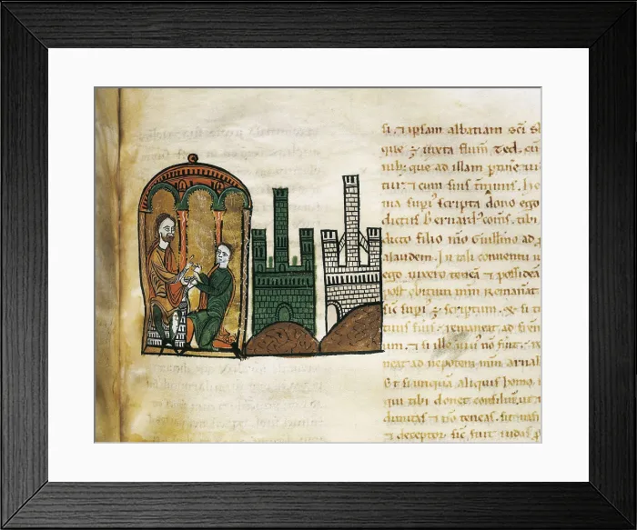 Framed Print : Liber Feudorum Maior. end 12th c. Royal cartulary carried out after Alfonso the Chaste's orders. Folio 61. Romanesque art. Miniature Painting. SPAIN. Barcelona Framed Print : Liber Feudorum Maior. end 12th c. Royal cartulary carried out after Alfonso the Chaste's orders. Folio 61. Romanesque art. Miniature Painting. SPAIN. Barcelona