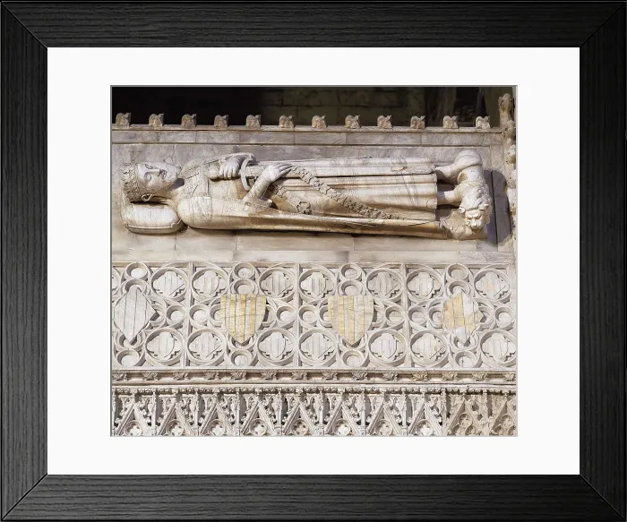 Framed Print : ALOY DE MONTBRAY (14th century); CASCALLS, Jaume (?-1379). Sepulchre of James I the Conqueror. c. 1349. SPAIN. Vimbod. Monastery of Poblet. Restored by Frederic Mars (1944)