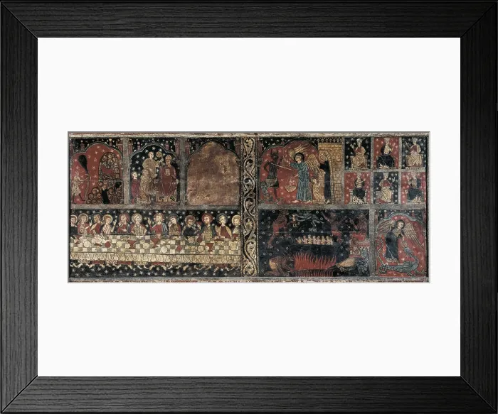 Framed Print : AISA / Everett Collection SORIGUEROLA, Master of (half 13th century)). Panel of Saint Michael. end 13th c. A vertical border divides the panel into two parts
