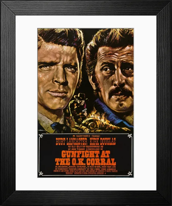 Framed Print : GUNFIGHT AT THE O.K. CORRAL, from left: Burt Lancaster, Kirk Douglas on German poster art, 1957