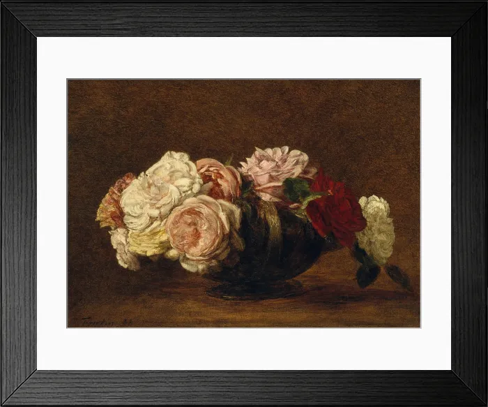 Framed Print : Roses in a Bowl, by Henri Fantin-Latour, 1883, French impressionist painting, oil on canvas