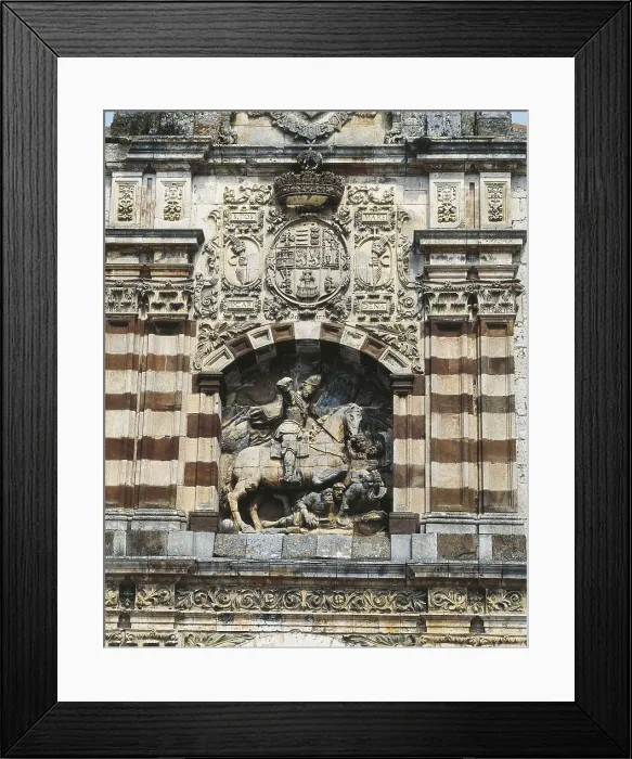 Framed Print : CID, Rodrigo Daz de Vivar, called The (1043-1099). Front of the monastery with a representation of The Cid on his horseback fighting against the Saracens. Relief on rock. SPAIN