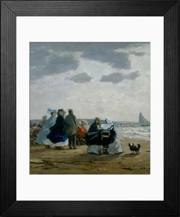 Framed Print : On the Beach, Dieppe, by Eugene Boudin, 1864, French impressionist painting, oil on wood
