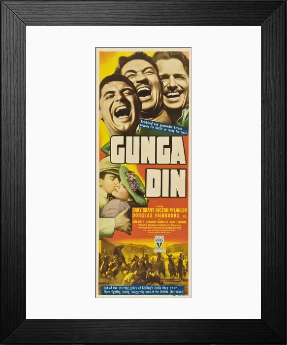 Framed Print : GUNGA DIN, top from left: bottom from left: Cary Grant, Victor McLaglen, Douglas Fairbanks, bottom from left: Douglas Fairbanks Jr. Joan Fontaine, 1939