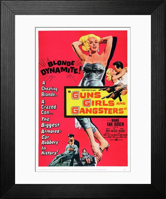 Framed Print : GUNS GIRLS, AND GANGSTERS, US poster art, center: Mamie Van Doren, 1959