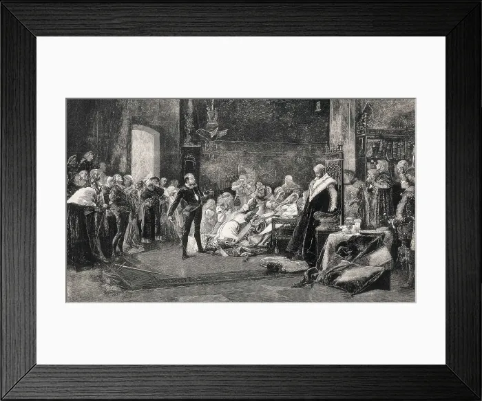Framed Print : SNCHEZ BARBUDO, Salvador (1858-1917); SHAKESPEARE, William (1564-1616). Illustration of 'The Tragedy of Hamlet, Prince of Denmark', work by Shakespeare written in 1601 Framed Print : SNCHEZ BARBUDO, Salvador (1858-1917); SHAKESPEARE, William (1564-1616). Illustration of 'The Tragedy of Hamlet, Prince of Denmark', work by Shakespeare written in 1601