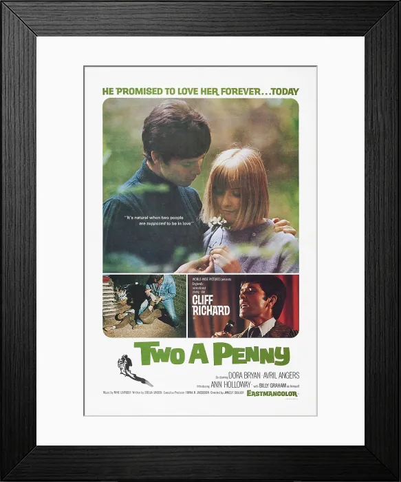 Framed Print : TWO A PENNY, US poster art, Cliff Richard, (top left and bottom right), 1970 Framed Print : TWO A PENNY, US poster art, Cliff Richard, (top left and bottom right), 1970