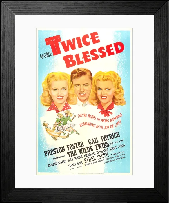 Framed Print : TWICE BLESSED, US poster, from left: Lee Wilde, Marshall Thompson, Lyn Wilde, 1945