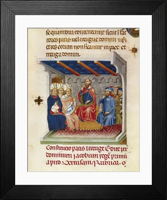 Framed Print : SPAIN. Barcelona. Archdeacon's House. Llibre Verd, vol.I. Book of Privileges of the city of Barcelona (14th c.). The king James I chairing the Cortes. Gothic art Framed Print : SPAIN. Barcelona. Archdeacon's House. Llibre Verd, vol.I. Book of Privileges of the city of Barcelona (14th c.). The king James I chairing the Cortes. Gothic art