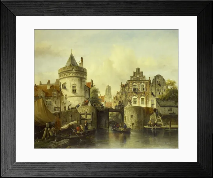 Framed Print : Imaginary View based on the Kolksluis, Amsterdam, by Samuel Verveer, 1839, Dutch oil painting