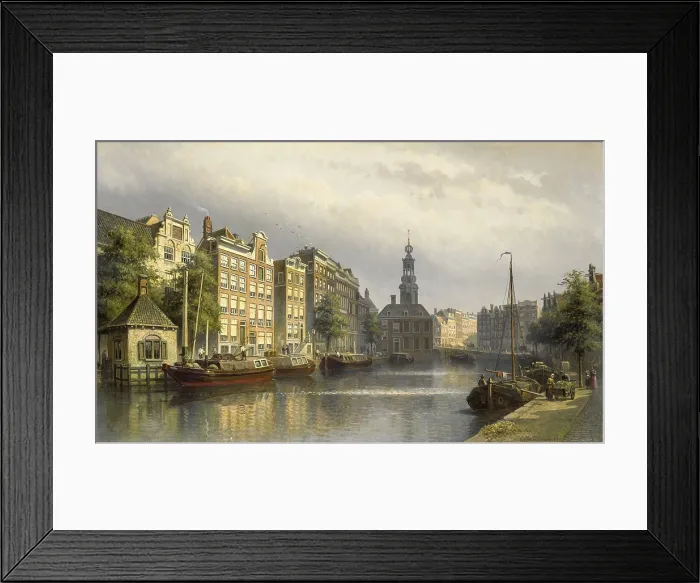 Framed Print : The Singel, Amsterdam, View Toward the Mint, by Eduard Alexander Hilverdink, 1884-86. Dutch painting. The Singel encircled Amsterdam as a moat in the Middle Ages until 1585