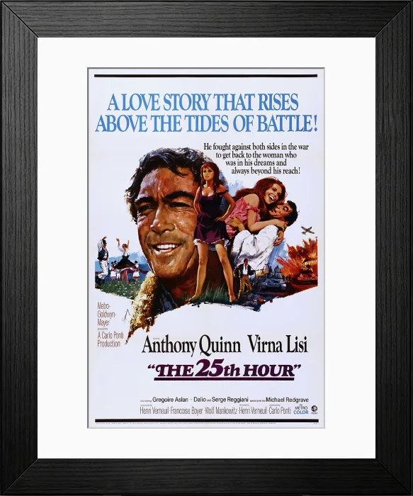Framed Print : THE 25TH HOUR, (aka LA VINGT-CINQUIEME HEURE), US poster, from left: Anthony Quinn, Virna Lisi (twice), anthony Quinn, 1967 Framed Print : THE 25TH HOUR, (aka LA VINGT-CINQUIEME HEURE), US poster, from left: Anthony Quinn, Virna Lisi (twice), anthony Quinn, 1967