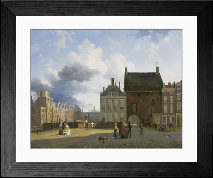Framed Print : The Gevangenpoort and the Plaats, The Hague, by Pieter Daniel van der Burgh, 1825-60, Dutch painting, oil on panel