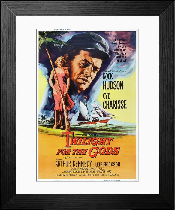 Framed Print : TWILIGHT FOR THE GODS, US poster, from left: Cyd Charisse, Rock Hudson, 1958
