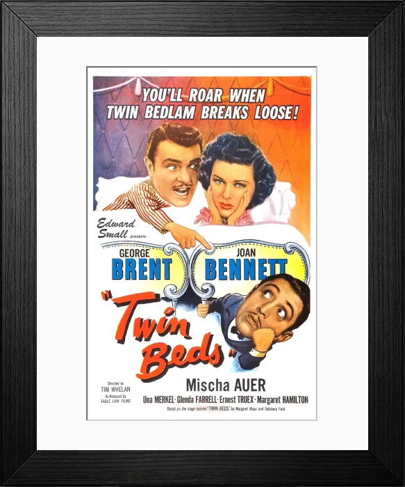 Framed Print : TWIN BEDS, US poster, top from left: George Brent, Joan Bennett, bottom: Mischa Auer, 1942
