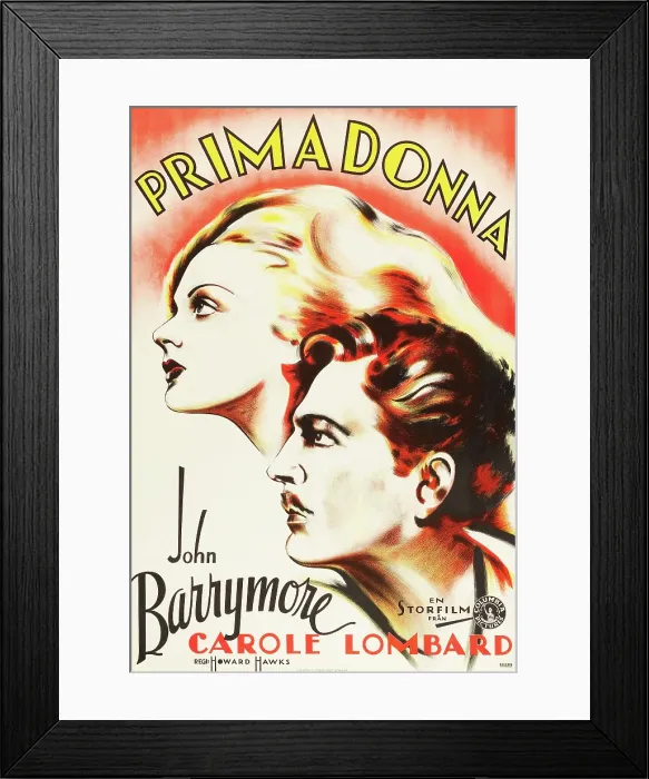 Framed Print : TWENTIETH CENTURY, (aka PRIMADONNA), l-r: Carole Lombard, John Barrymore on Swedish poster art, 1934