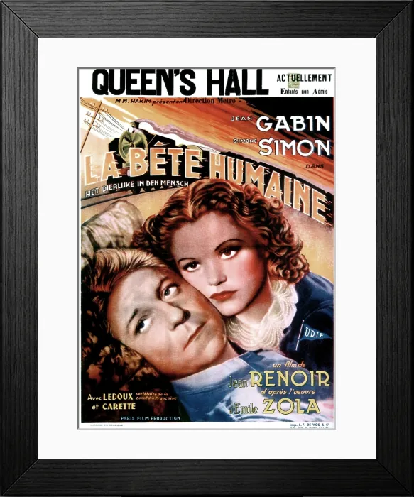 Framed Print : LA BETE HUMAINE, French poster, from left: Jean Gabin, Simone Simon, 1938