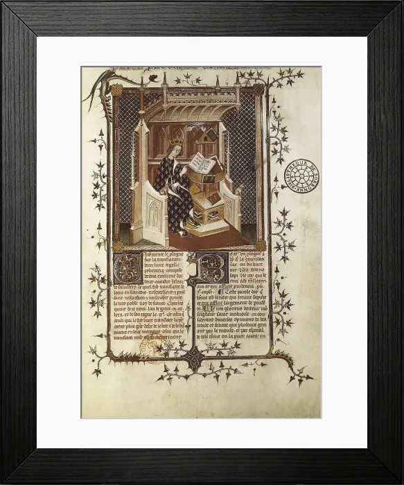 Framed Print : CHARLES V of France, called 'the Wise' (1500-1558). Representation of Charles V in his library. Gothic art. Miniature Painting. FRANCE. Paris. National Library Framed Print : CHARLES V of France, called 'the Wise' (1500-1558). Representation of Charles V in his library. Gothic art. Miniature Painting. FRANCE. Paris. National Library