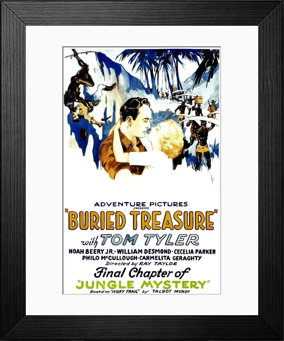 Framed Print : JUNGLE MYSTERY, top left: Tom Tyler in Buried Treasure, 1932