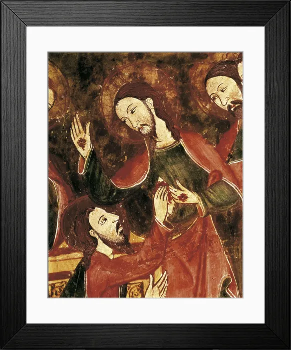 Framed Print : Altarpiece of St. s.XIV. Left detail depicting the doubt of St. Thomas. Tempera on wood. SPAIN. Barcelona. National Art Museum of Catalonia