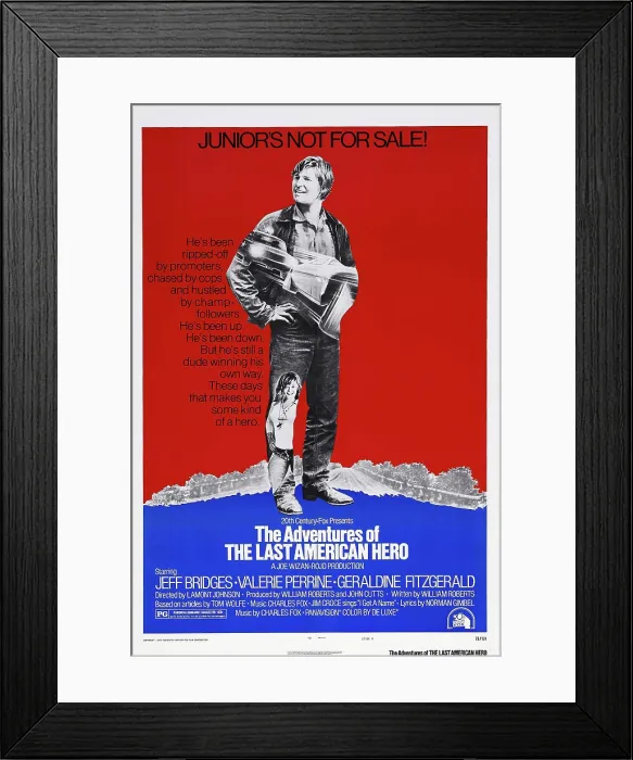 Framed Print : THE LAST AMERICAN HERO, (aka THE ADVENTURES OF THE LAST AMERICAN HERO, reissue title), US poster art, Jeff Bridges, 1973. TM & Copyright 20th Century Fox Film Corp