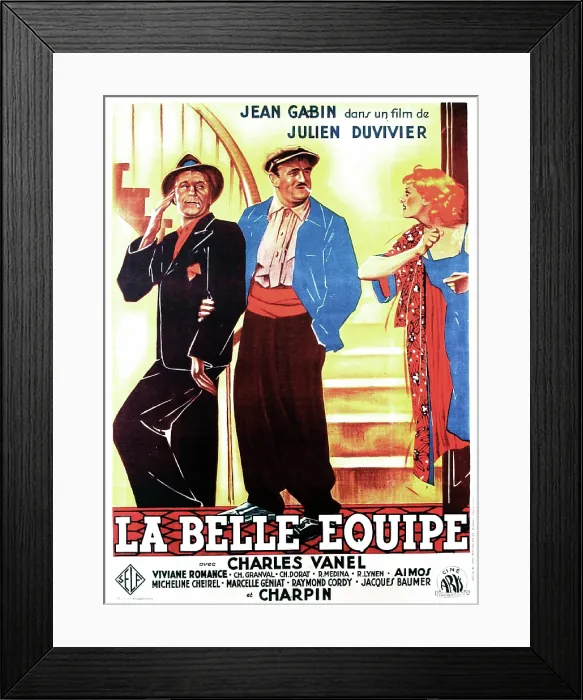 Framed Print : LA BELLE EQUIPE, (aka THEY WERE FIVE), French poster art, from left: Jean Gabin, Charles Vanel, Viviane Romance, 1936