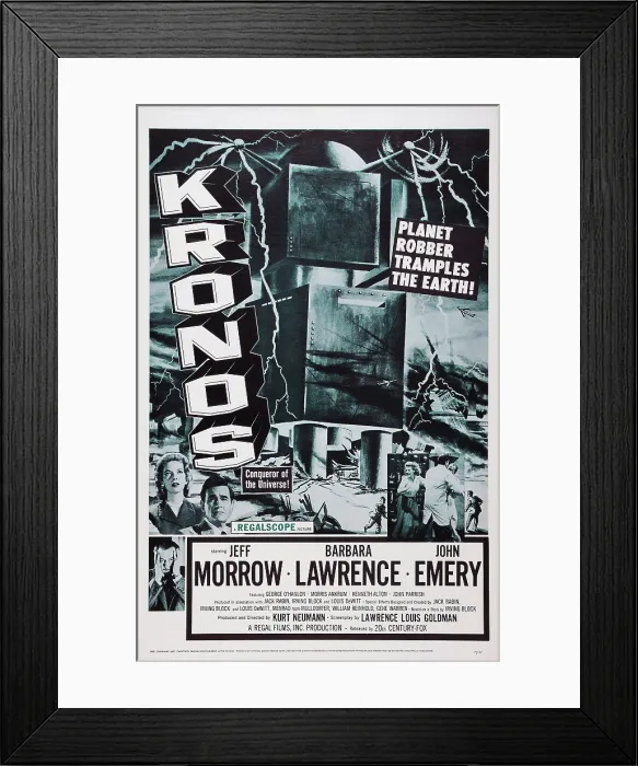 Framed Print : KRONOS, (aka KRONOS, DESTROYER OF THE UNIVERSE), US poster art, bottom from left: Barbara Lawrence, Jeff Morrow; below: John Emery, 1957