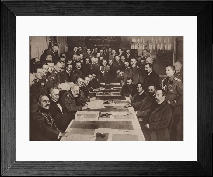Framed Print : World War 1. The Bolshevik government of Russia signs a separate peace with Central Powers (Austria, Germany, Turkey) at Brest-Litovsk on March 3, 1918 Framed Print : World War 1. The Bolshevik government of Russia signs a separate peace with Central Powers (Austria, Germany, Turkey) at Brest-Litovsk on March 3, 1918