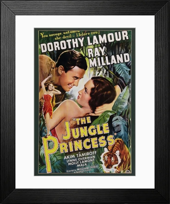 Framed Print : THE JUNGLE PRINCESS, US poster art, from left: Ray Milland, Dorothy Lamour, 1936 Framed Print : THE JUNGLE PRINCESS, US poster art, from left: Ray Milland, Dorothy Lamour, 1936
