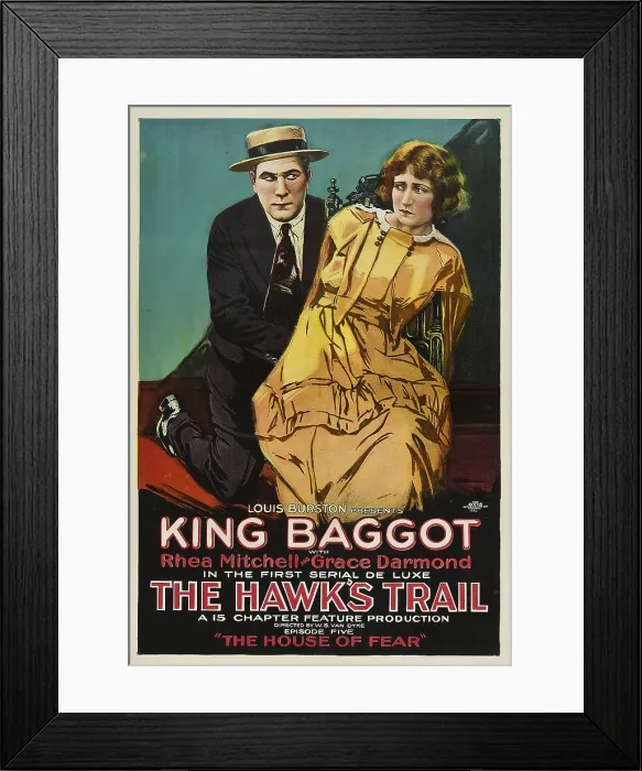 Framed Print : THE HAWK'S TRAIL, left: King Baggot in Episode 5: The House of Fear, 1919 Framed Print : THE HAWK'S TRAIL, left: King Baggot in Episode 5: The House of Fear, 1919