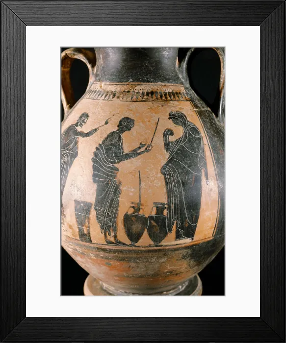 Framed Print : Black-figure ceramics with vendor of oil. Classical Greek art. Ceramics. AISA / Everett Collection**US SALES ONLY**