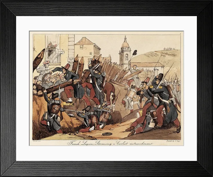 Framed Print : Spain. First Carlist War. French legion attacks a Carlist trench. Litography. SPAIN. Ormaiztegui. Zumalacarregui Museum. AISA / Everett Collection**US SALES ONLY**