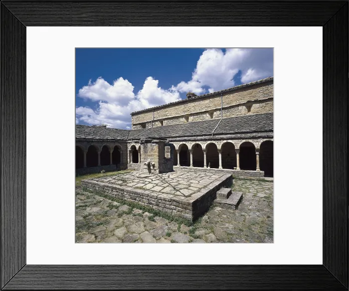 Framed Print : SPAIN. ARAGON. HUESCA. Roda de Isbena. Cathedral. Cloister of the ancient cathedral (12th c.) and capitals. Romanesque art. Architecture. AISA / Everett Collection**US SALES ONLY**
