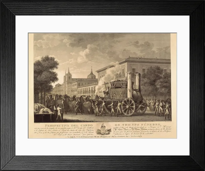 Framed Print : Spain (1814). Move of the corpses of Luis Daoiz and Pedro Velarde (2nd May 1814), dead six years before facing up the napoleonic troops. Etching. SPAIN. Madrid. Municipal Museum