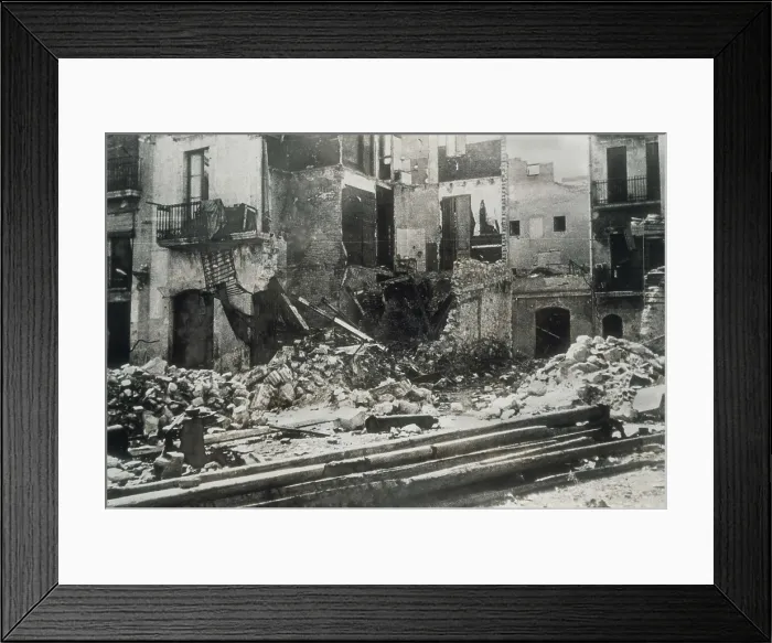 Framed Print : SPAIN. Tarragona. Spanish Civil War (1936-1939). Bombardment in Tarragona. SPAIN. Monistrol de Montserrat. Library of Montserrat Abbey. AISA / Everett Collection**US SALES ONLY**