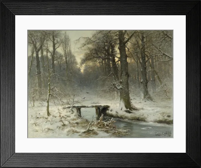Framed Print : A January Evening in the Woods of The Hague, by Louis Apol, 1875, Dutch painting, oil on canvas. Winter scene with woods, and snow covered bridge over a stream (BSLOC_2016_2_10) Framed Print : A January Evening in the Woods of The Hague, by Louis Apol, 1875, Dutch painting, oil on canvas. Winter scene with woods, and snow covered bridge over a stream (BSLOC_2016_2_10)