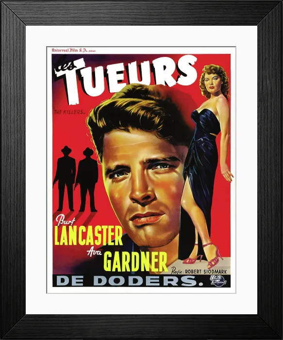 Framed Print : THE KILLERS (aka LES TUEURS), from left: Burt Lancaster, Ava Gardner on Belgian poster art, 1946
