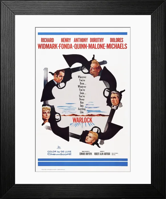 Framed Print : WARLOCK, clockwise from top left: Henry Fonda, Richard Widmark, Anthony Quinn, Dorothy Malone, Dolores Michaels on poster art, 1959, TM and Copyright 20th Century Fox Film Corp Framed Print : WARLOCK, clockwise from top left: Henry Fonda, Richard Widmark, Anthony Quinn, Dorothy Malone, Dolores Michaels on poster art, 1959, TM and Copyright 20th Century Fox Film Corp