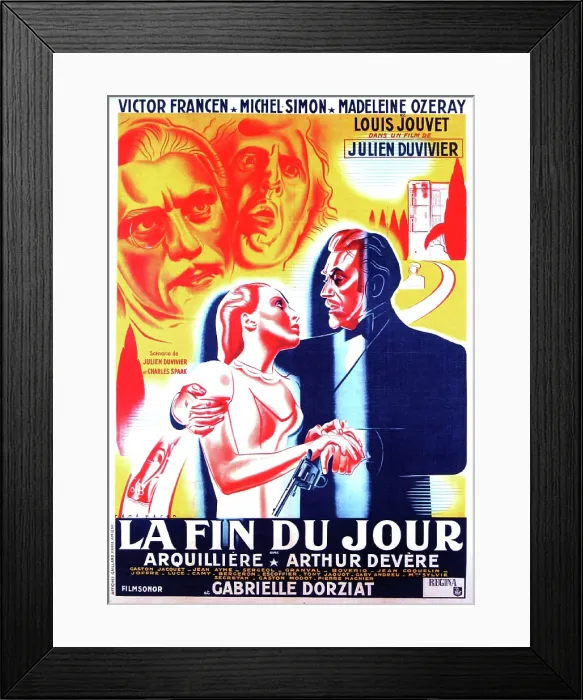 Framed Print : LA FIN DU JOUR, (aka THE END OF THE DAY, aka THE END OF A DAY), French poster art, top from left: Louis Jouvet, Michel Simon; bottom from left: Madeleine Ozeray, Victor Francen Framed Print : LA FIN DU JOUR, (aka THE END OF THE DAY, aka THE END OF A DAY), French poster art, top from left: Louis Jouvet, Michel Simon; bottom from left: Madeleine Ozeray, Victor Francen