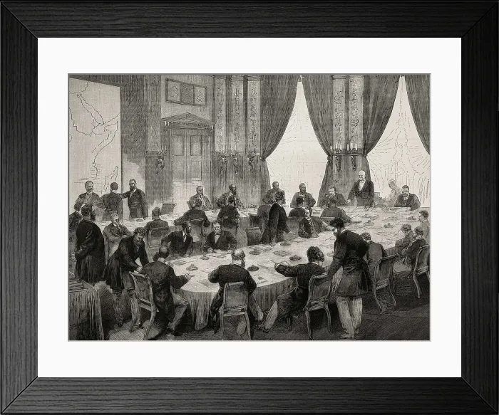 Framed Print : Berlin Conference, held between the 15th January 1884 and the 26th February 1885. Standing, the German chancellor Otto von Bismarck. Etching Framed Print : Berlin Conference, held between the 15th January 1884 and the 26th February 1885. Standing, the German chancellor Otto von Bismarck. Etching