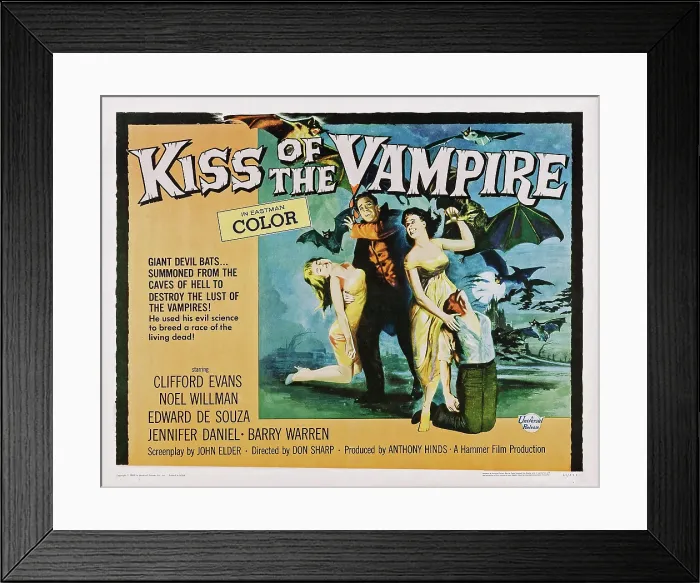 Framed Print : THE KISS OF THE VAMPIRE, Us poster art, center: Clifford Evans, 1963 Framed Print : THE KISS OF THE VAMPIRE, Us poster art, center: Clifford Evans, 1963