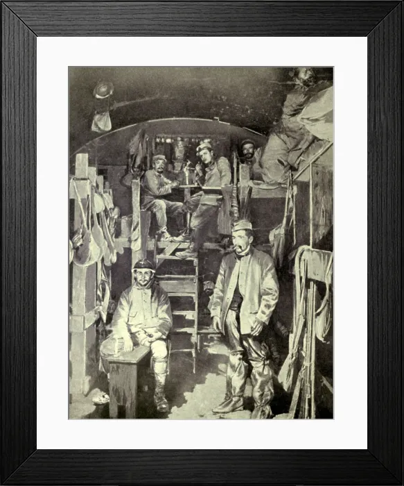 Framed Print : World War 1: Battle of Verdun. French Soldiers in a bunked sleeping-cabin in Vaux Fort. The French recaptured the fort from the Germans on Nov