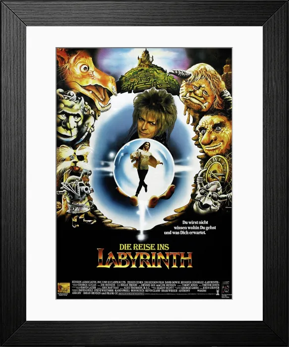 Framed Print : LABYRINTH, (aka DIE REISE INS LABYRINTH), German poster, David Bowie, Jennifer Connelly, 1986, TriStar Pictures / courtesy Everett Collection