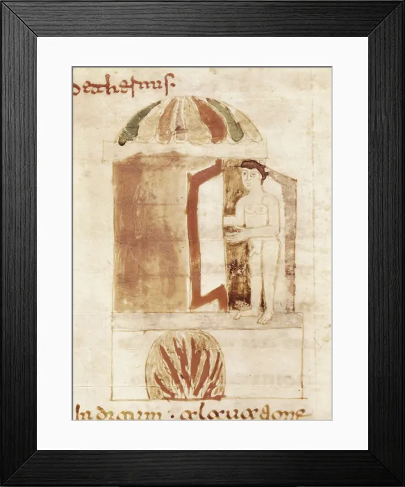 Framed Print : RABANUS, Maurus (c. 780 - 856). De Universo (s. IX). Thermae. Romanesque edition from the Carolingian original manuscipt. Romanesque art. Miniature Painting. ITALY. Cassino Framed Print : RABANUS, Maurus (c. 780 - 856). De Universo (s. IX). Thermae. Romanesque edition from the Carolingian original manuscipt. Romanesque art. Miniature Painting. ITALY. Cassino