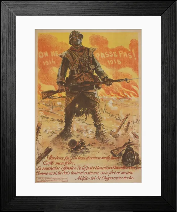 Framed Print : World War 1: Battle of Verdun. On ne passe pas, translated as they shall not pass became the battle cry of the French at Verdun