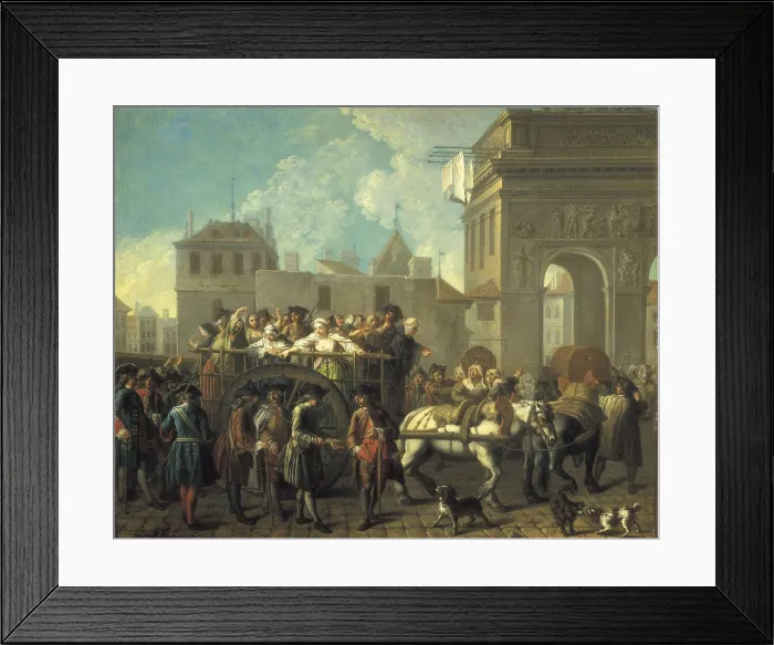 Framed Print : JEAURAT, Etienne (1699-1789). Prostitutes Being Led Off to La Salptrire. 18th c. Oil on canvas. FRANCE. Paris. Muse Carnavalet (Carnavalet Museum)